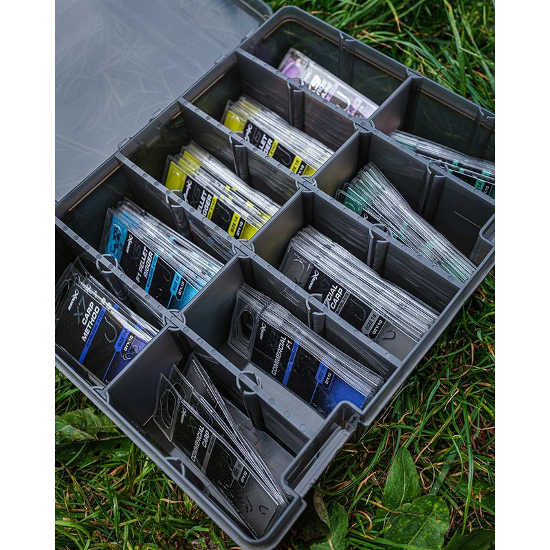 Boîte de rangement Matrix Storage Boxes avec compartiments modulables pour feeders flotteurs et accessoires de pêche