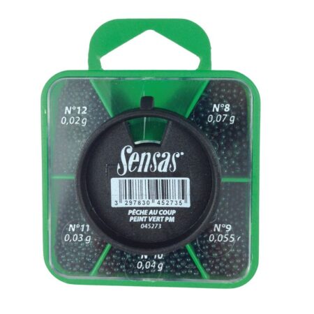 Boîte de plombs peints verts 5 cases pour ligne de pêche au coup